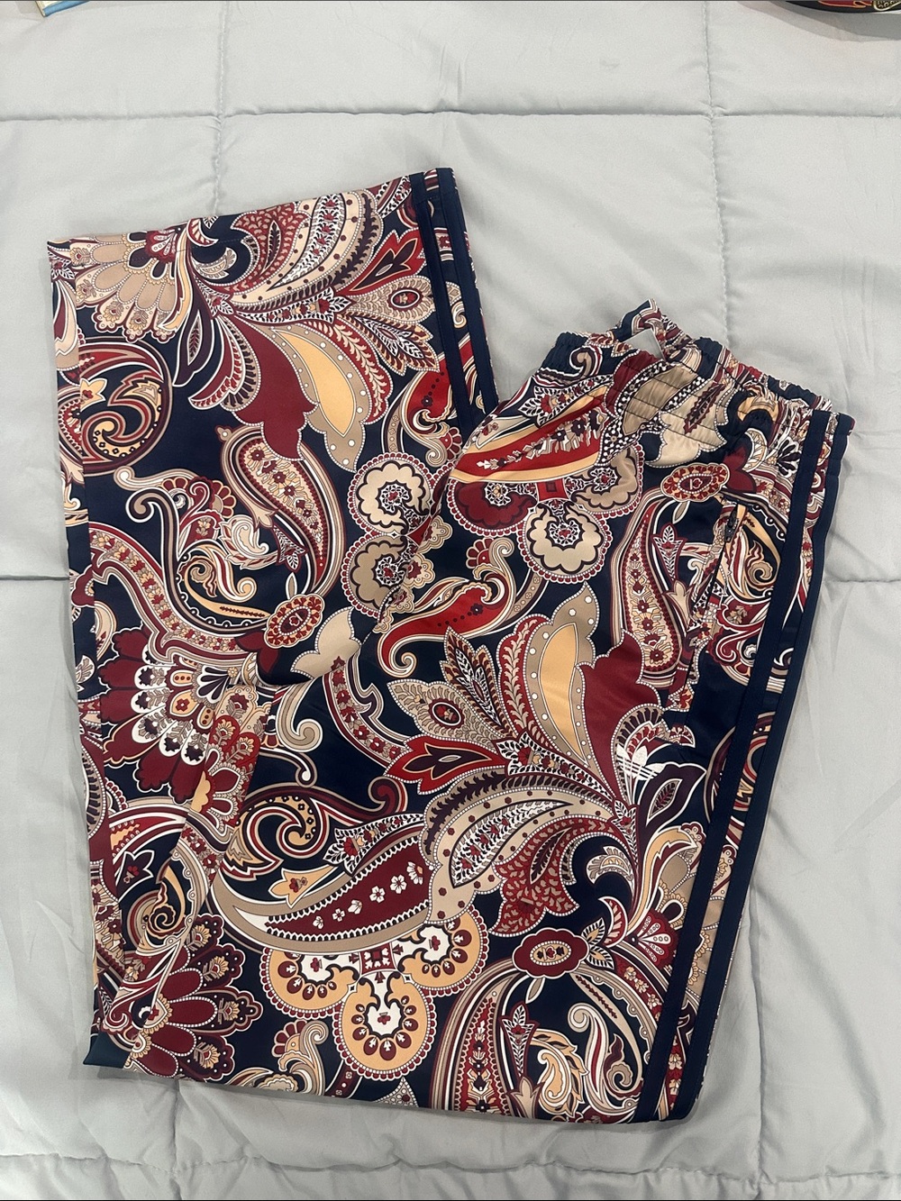 Adidas Liberty London Printed Paisley Satin Track Pants - Navy & Burgundy